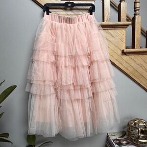 Chicwish Tulle Midi Skirt M/L Peach Pink Coquette Fairy Pastel Boho Derby